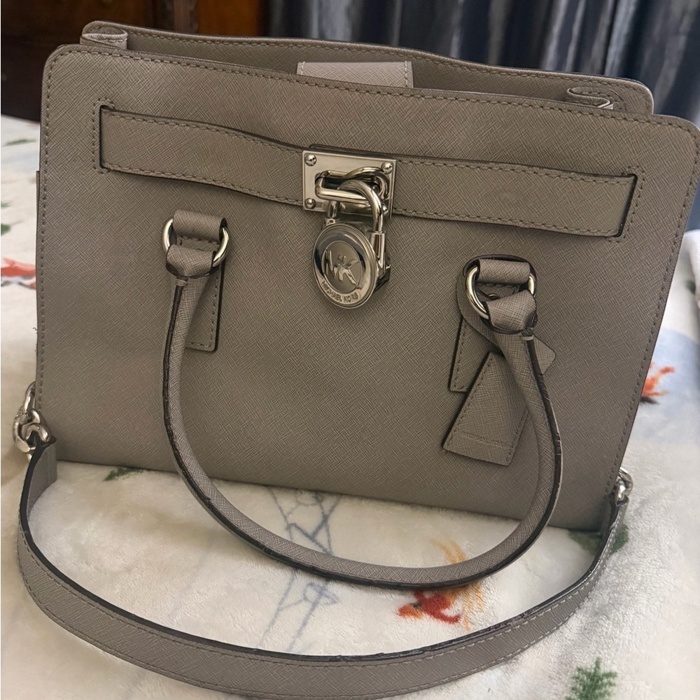 Michael Kors Gray Saffiano Leather Satchel with Silver Hardware